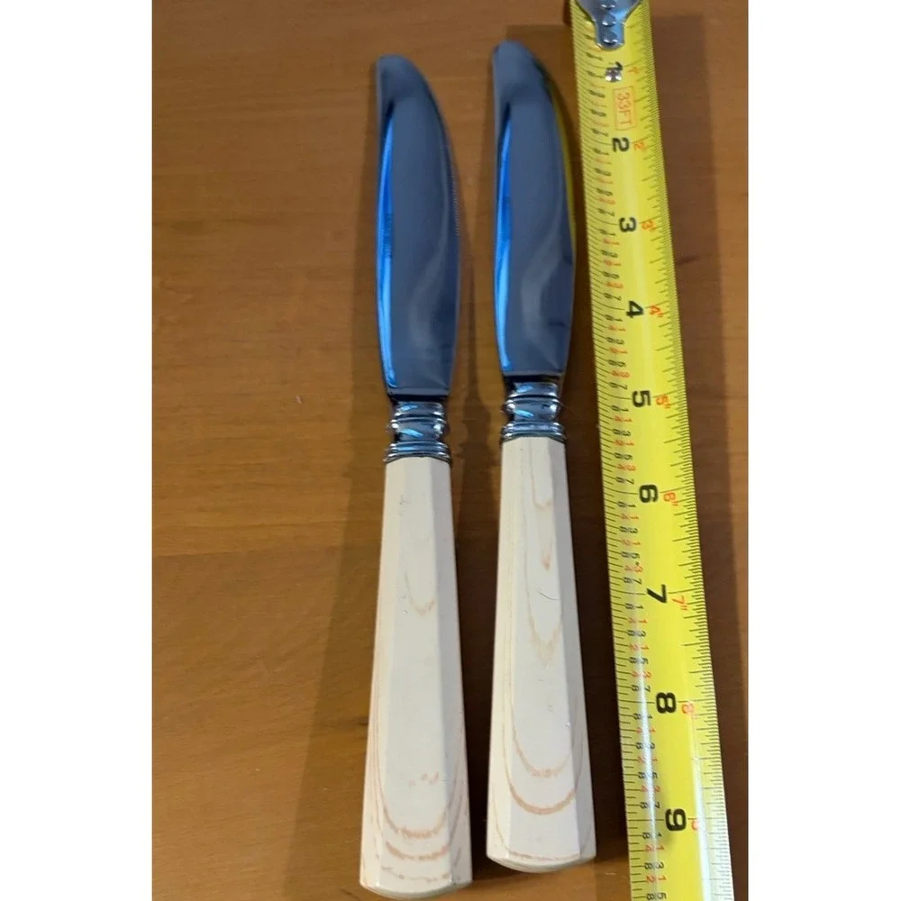 Williams Sonoma Faux Bois Ivory Resin Handle Dinner Knives Set of 2 Replacement